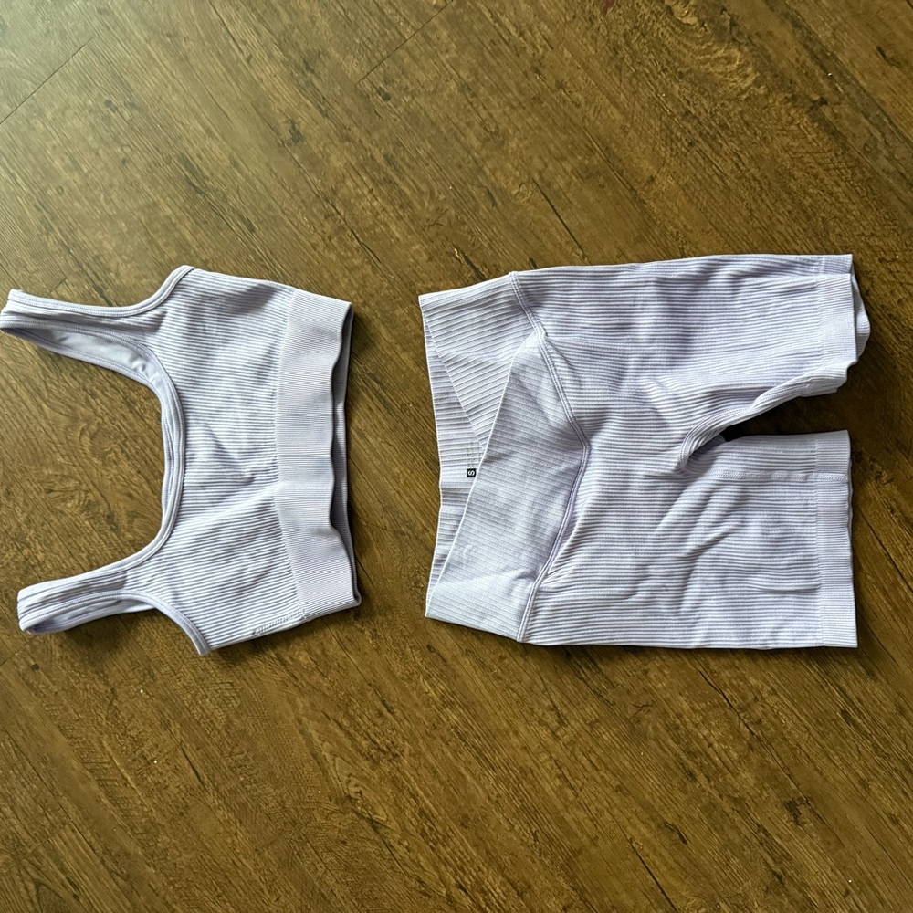 Light Purple Ribbed Sports Bra and Shorts Set